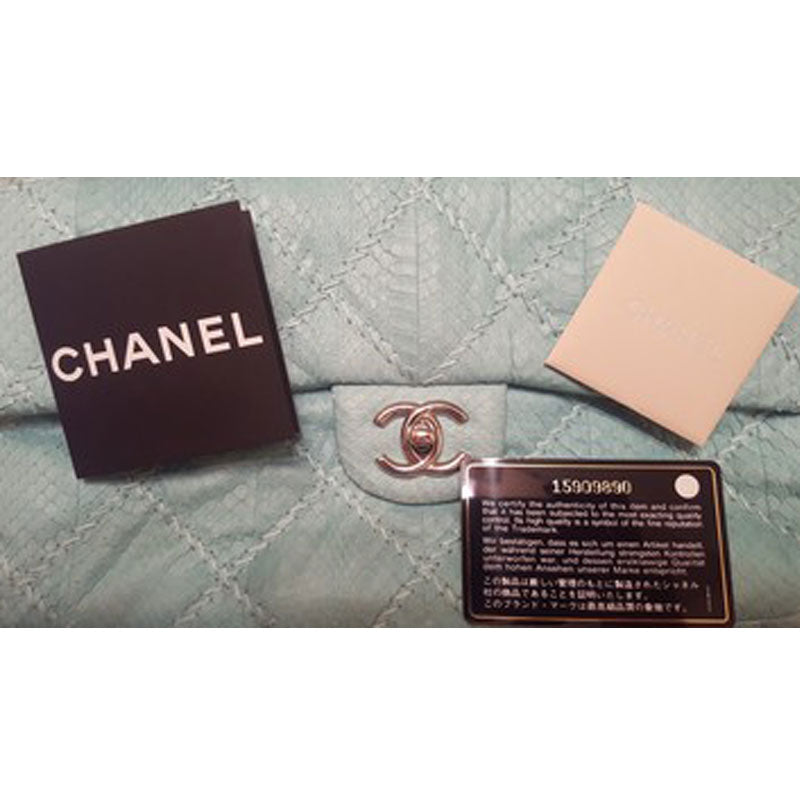 Chanel White Classic East West Ultra Stitch Snake Skin Single Flap Bag